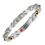 Wollet Stainless Steel Medical Alert ID Bracelets for WoMen, Engraved Diabetic Type 2