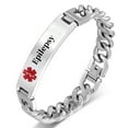 thumbnail image 1 of Vagzen Stainless steel Medical Alert ID Bracelet for Men, Engraved Epilepsy, Silver, 1 of 4