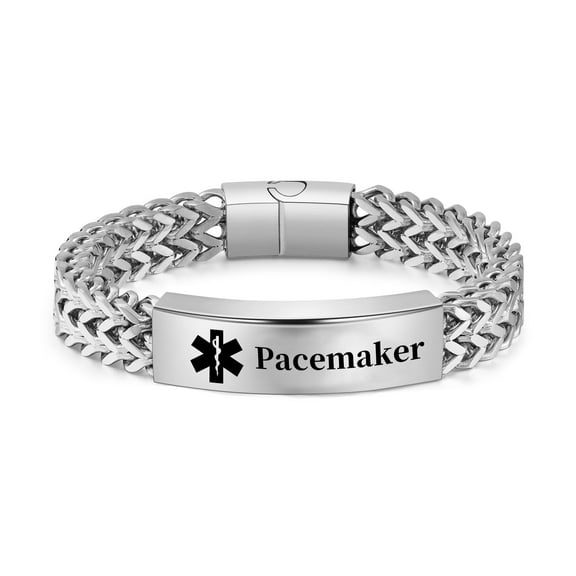 Vagzen Stainless steel Medical Alert ID Bracelet for Men, Engraved Pacemaker, Silver
