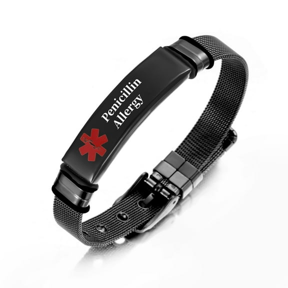 Vagzen Stainless steel Medical Alert ID Bracelet for Men, Engraving Penicillin Allergy