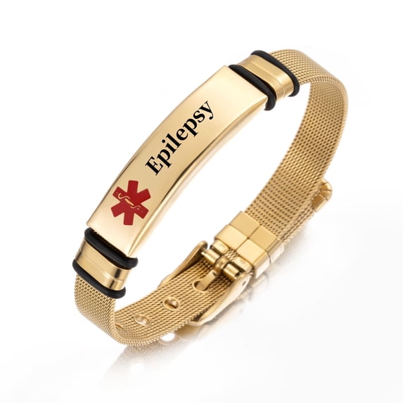Vagzen Stainless steel Medical Alert ID Bracelet for Men Women, Engraving Epilepsy