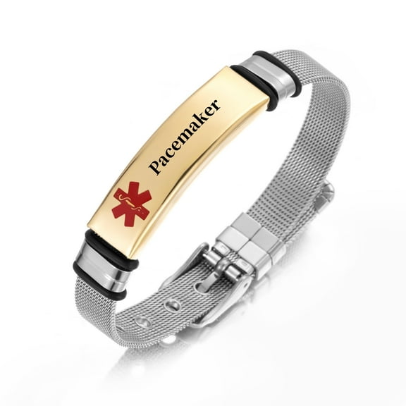 Vagzen Stainless steel Medical Alert ID Bracelet for Men Women, Engraving Pacemaker