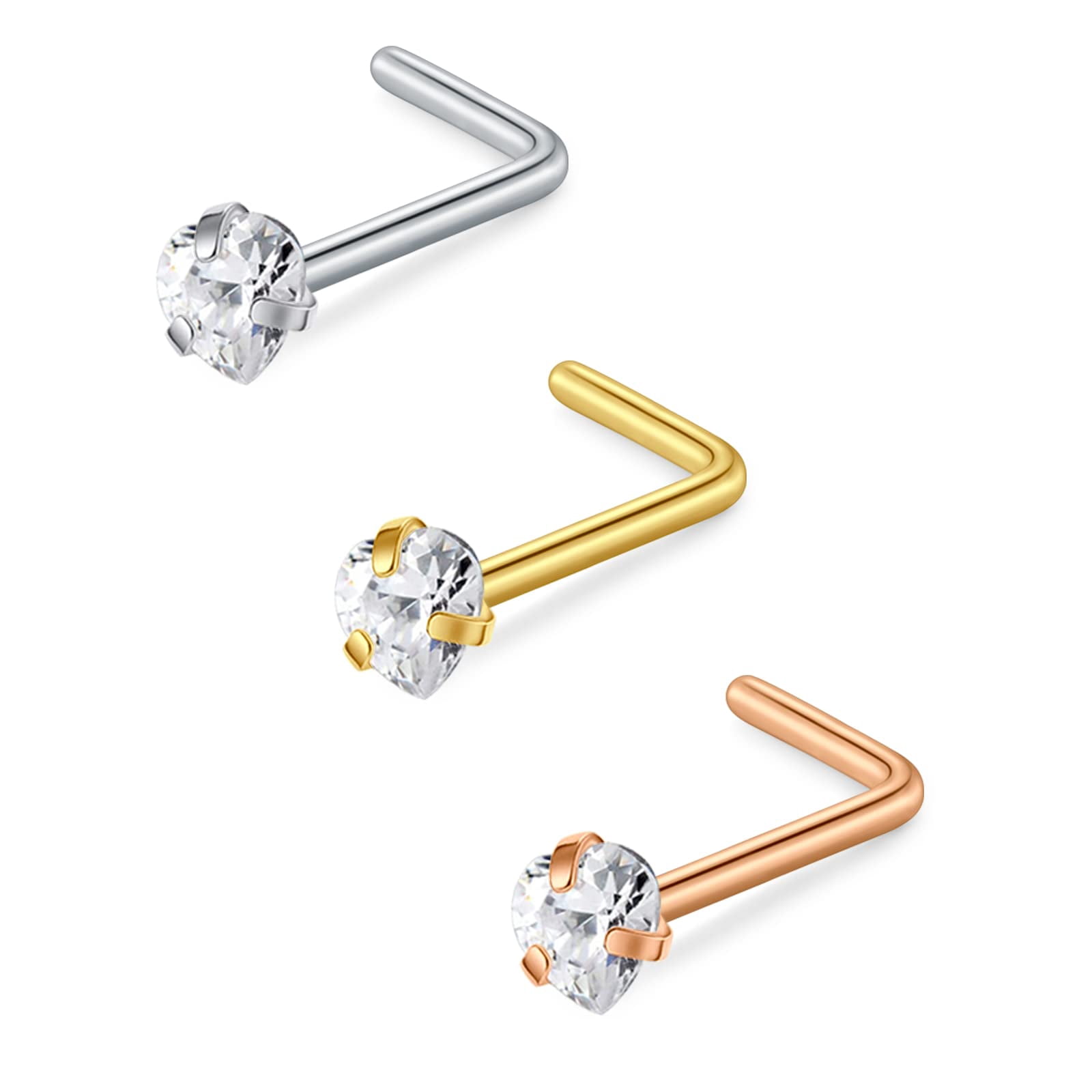 BODYA 28Pcs Nose Rings and Studs Surgical Steel 20 Gauge Nose Rings Set L Shaped Nose Studs Nose Piercing Jewelry