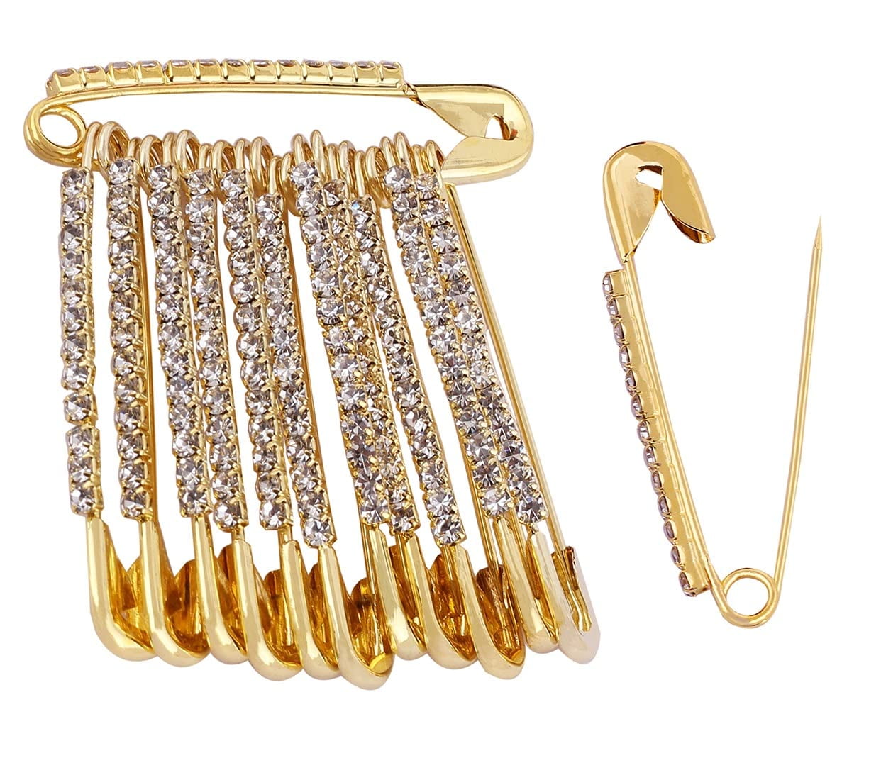 Golden Clip-On Saree Safety Pins Brooch - For Holding Saree Pleats, Pallu, Dupatta, Lehenga (Set Of Assorted)