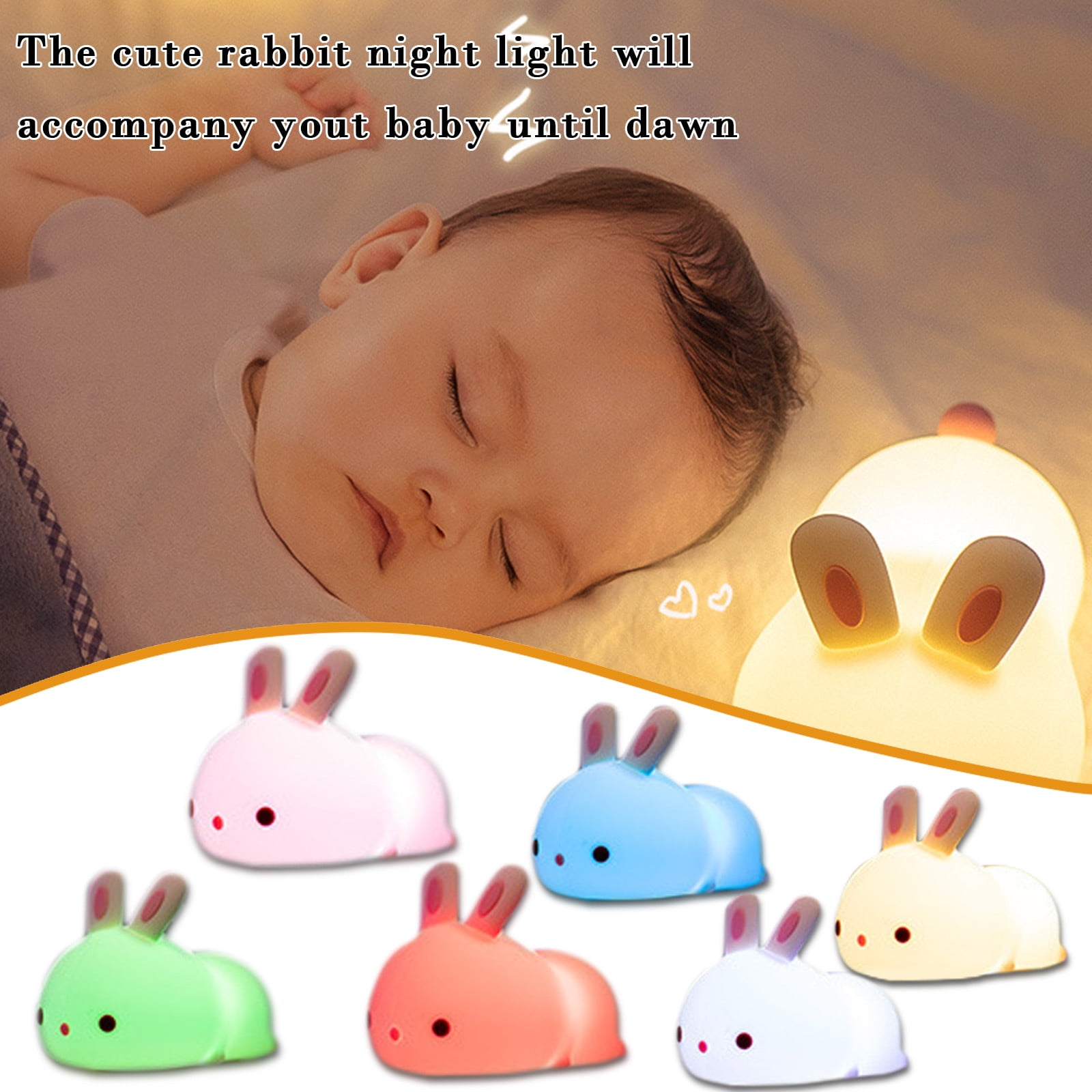 Vaidhai Baby Sleep With Led Cute Rabbit 7 Color Pat Light Night Light
