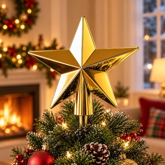 Vaidhai Five Point Christmas Tree Topper Star, Gold, 7.72 in, Glossy ...