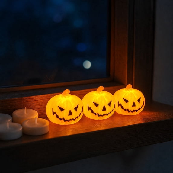 Halloween Pumpkin Dedorations Indoor Outdoor, Mini Pumpkin Night Light, Weather Resistant Small Pumpkin Figurine for Desk Shelf Halloween Party Indoor Home Decorations 1.97*2.17in 3pack