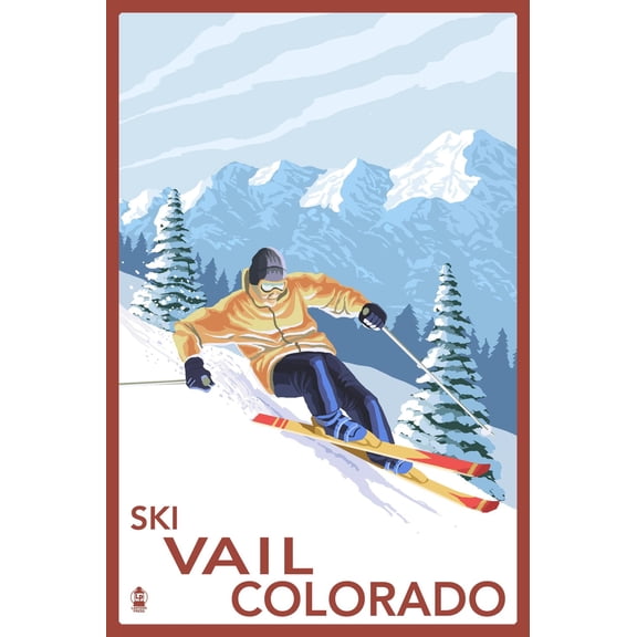 Art.com Vail, CO - Downhill Skier Art Print by Lantern Press, 12" x 18"
