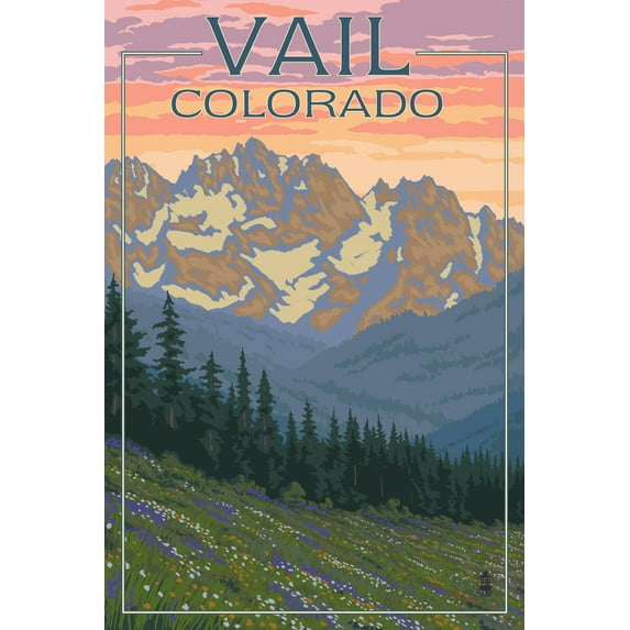 Vail, Colorado, Bears and Spring Flowers (16x24 Giclee Gallery Art Print, Vivid Textured Wall Decor)