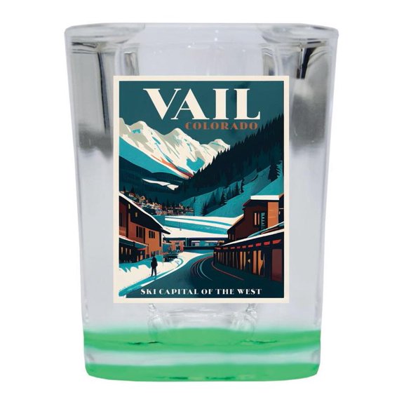 Vail Colorado Design B Souvenir 2 oz Square Shot Glass Green