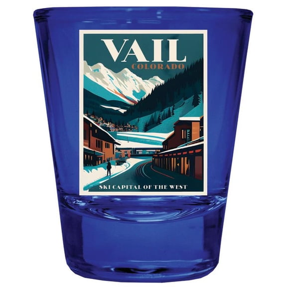 Vail Colorado Design B Souvenir Full Color 2 oz Round Shot Glass Blue