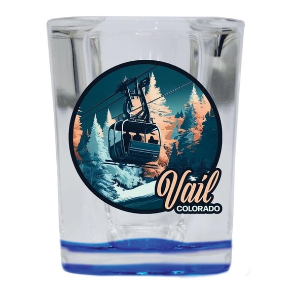Vail Colorado Design C Souvenir 2 oz Square Shot Glass Blue