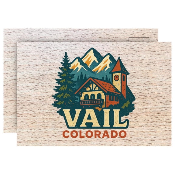 Vail Colorado Vintage Design Souvenir 4 x 6 Wood Postcard Full Color