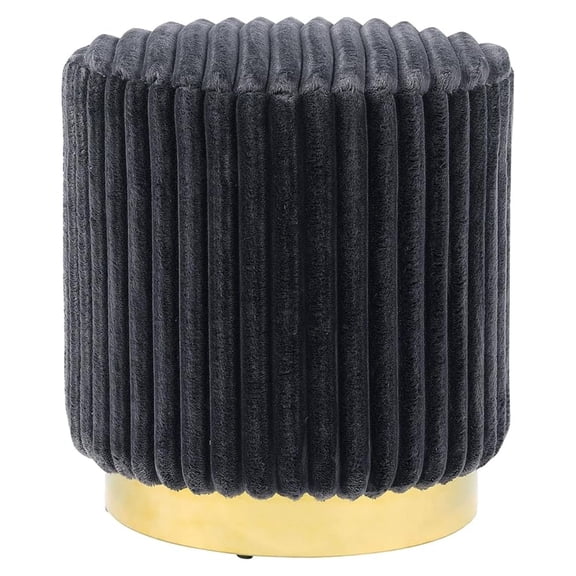 Vail Modern 17-inch Upholstered Ottoman with Channel Tufting and Stainless Steel Base, Vanity Stool Chair, Small Foot Stool for Bedroom, Living Room, Entryway, Dark Grey