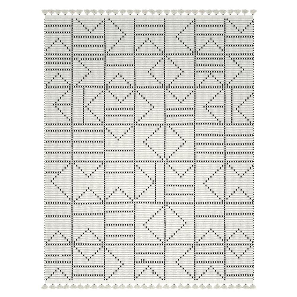 Handmade Ivory Geometric Wool-Cotton Blend Area Rug 5'x8'