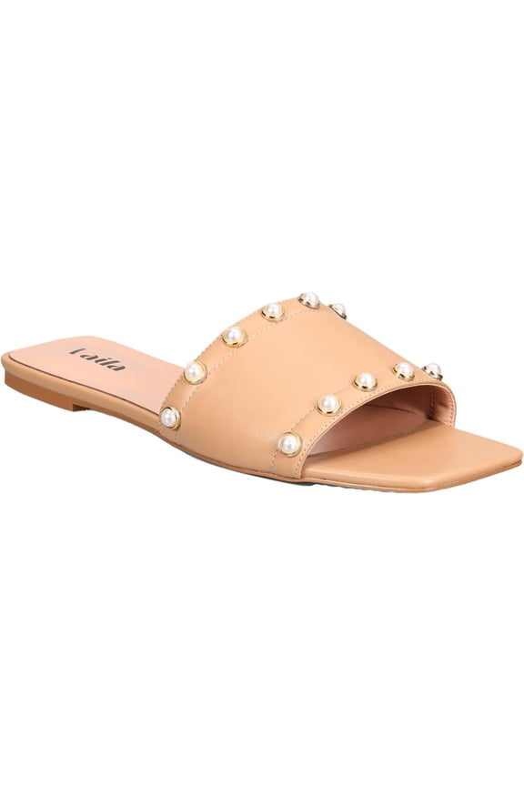 Womens DANA Faux Leather Slip On Slide Sandals