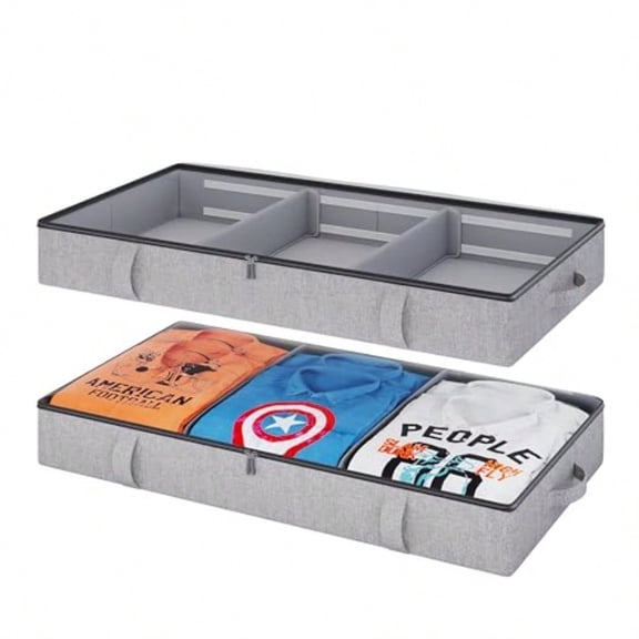 Vailando Storage Containers 6 Inches Tall 60L Underbed Storage Bins with Dividers and Sturdy Handles and Reinforced Sidewalls Closet Organizer for Clothes Blankets Seasonal Items Dark Gray 2-Pack