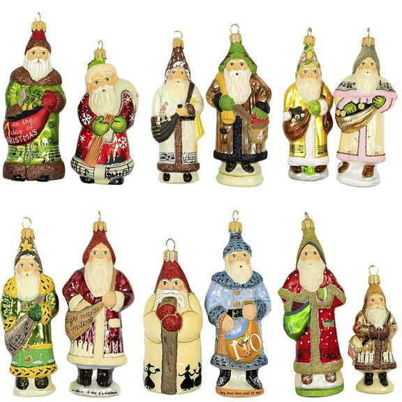 Vaillancourt Folk Art Twelve Days Of Christmas - 12 Ornaments 6 Inch, Glass - Glass Poland Music Ortdgb