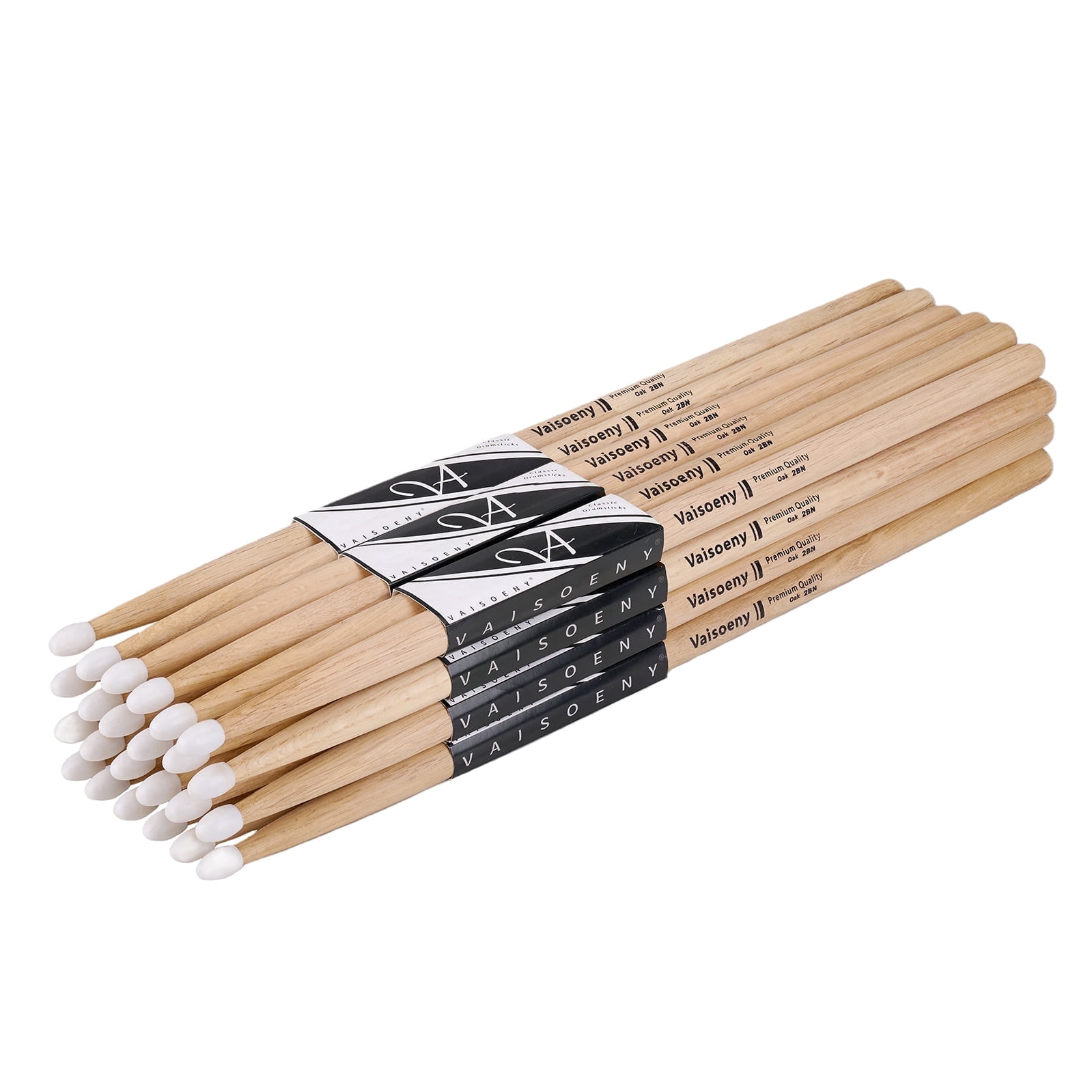 Vaisoeny 2B Drumsticks, Nylon Tip Drum Sticks Set for Acoustic Drums or Electronic Drums, Oval Nylon Tip Oak Drumsticks for Drummers and beginners (12 Pair)