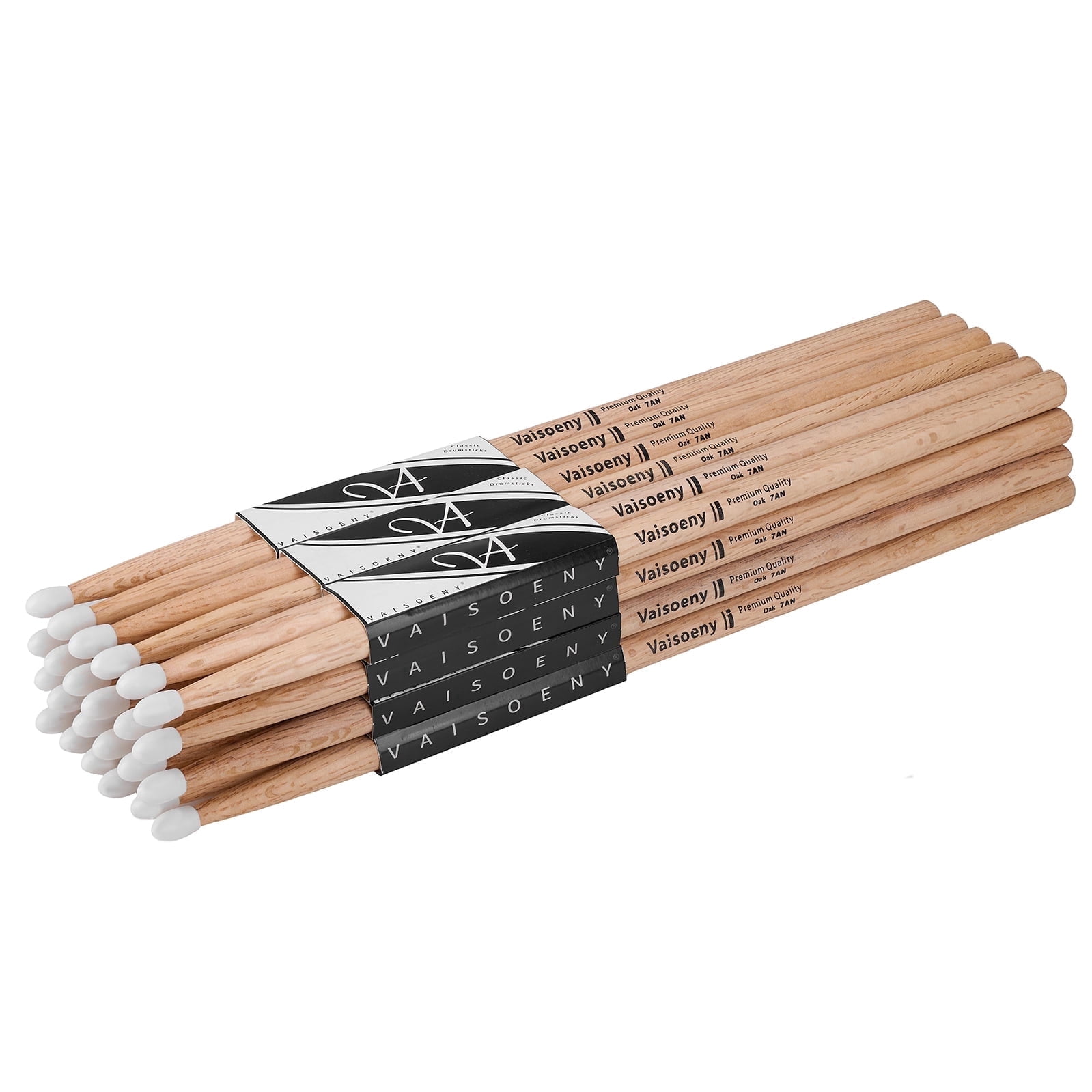 Vaisoeny Drum Sticks 7A, Nylon Tip Drum Sticks Set for Acoustic Drums or Electronic Drums, Oval Nylon Tip Oak Drumsticks for Drummers and beginners (12 Pair)