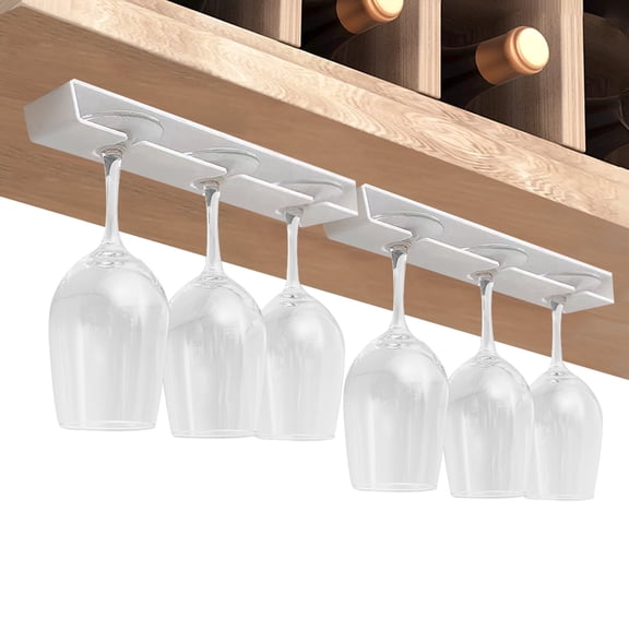 Vaisoeny Wine Glass Holder, Wine Glass Rack 2 Pack, No Drilling Wine Glass Holder Under Cabinet, Hanging Stemware Rack Organizer Hanger for Bar Cabinet Kitchen(White)