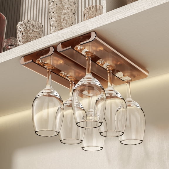 Vaisoeny Wine Glass holder, 2Pack Wine Glass Holder Under Cabinet, No Drilling Installation Wine Glass Rack, Stemware Rack, Glass hanging rack for Kitchen and Bar (Amber)