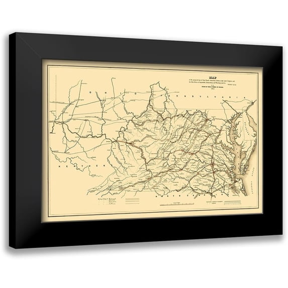 Vaisz 18x13 Black Modern Framed Museum Art Print Titled - Tide Water Virginia to Ohio River Proposed 1852