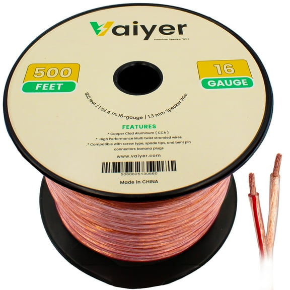 Vaiyer 16 Gauge Speaker Wire Cable - 500 ft 152.4 Meter 1.3 mm CCA High-Performance Stereo Speaker Cable for Car Speakers, Home Theater Speakers, Surround Sound, Radio