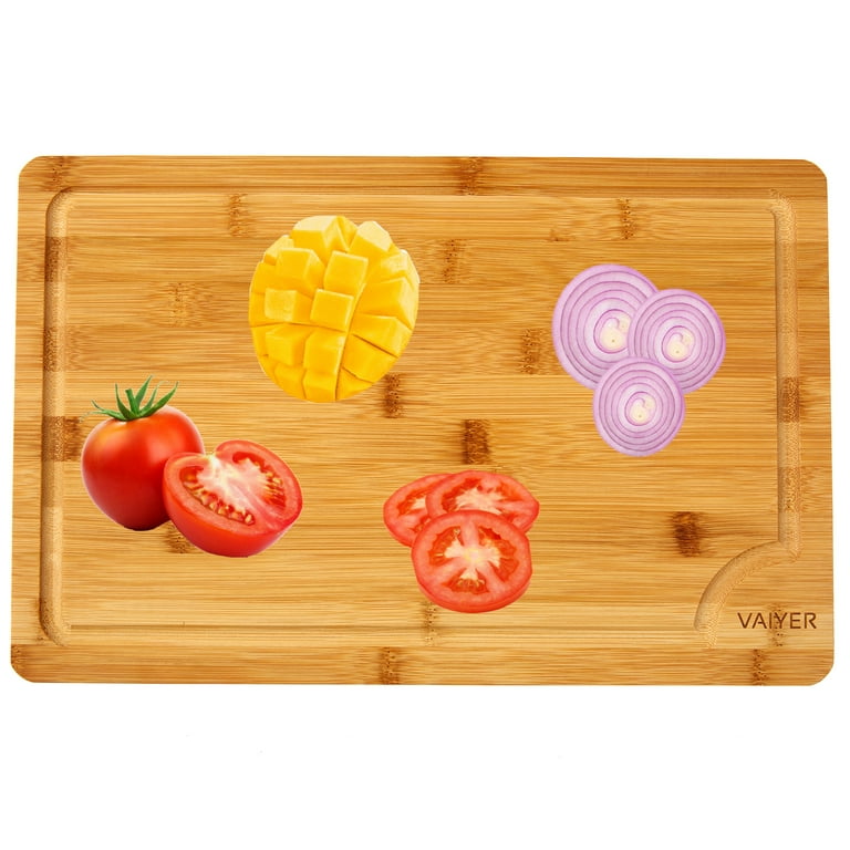 Vaiyer Organic Bamboo Cutting Board w/ Juice Groove, Heavy Duty