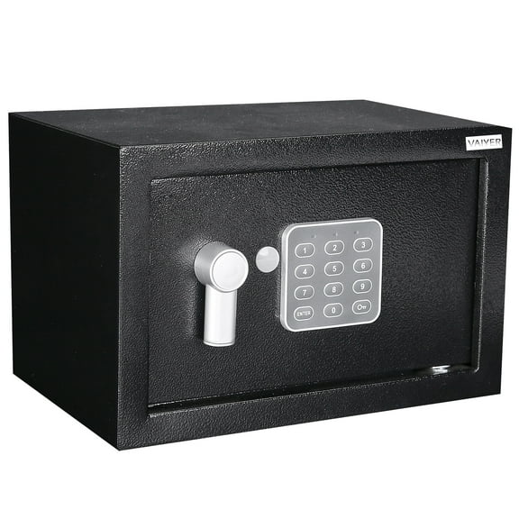 Vaiyer Steel Alloy Electronic Safe Box with Keypad and Keys, 6.7 x 9 x 6.7 in, Office Home Lock Box