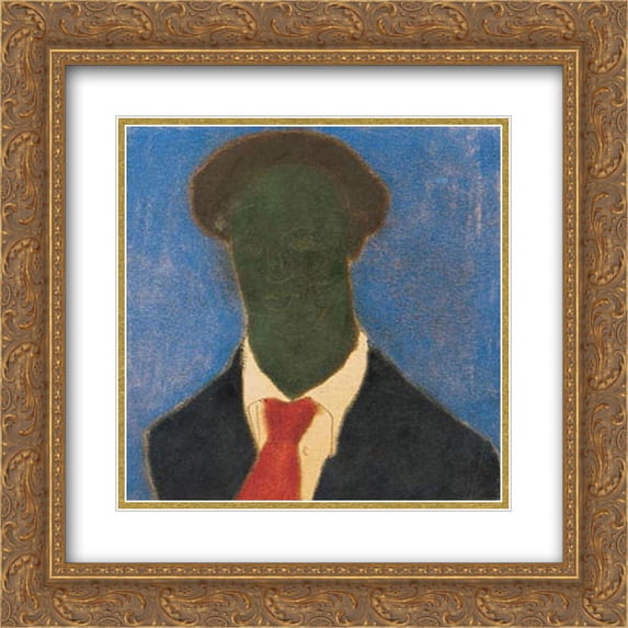 Vajda Lajos 2x Matted 20x20 Gold Ornate Framed Art Print 'Dark Self-Portrait'