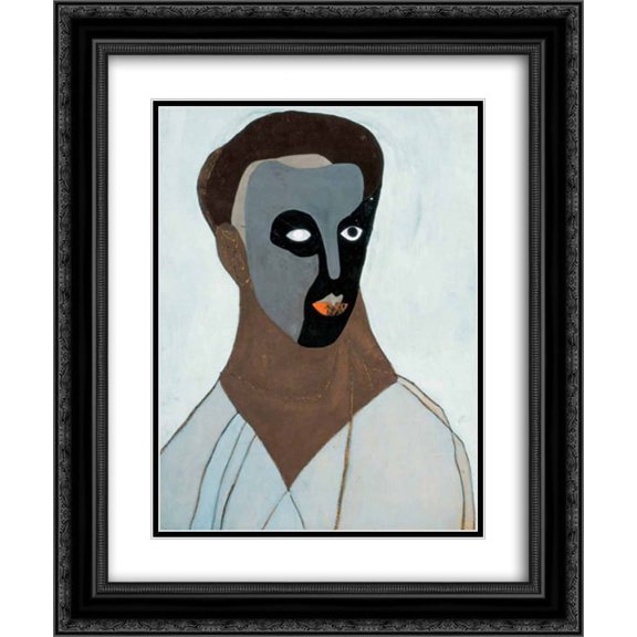 Vajda Lajos 2x Matted 20x24 Black Ornate Framed Art Print 'Self-Portrait in a Mask'