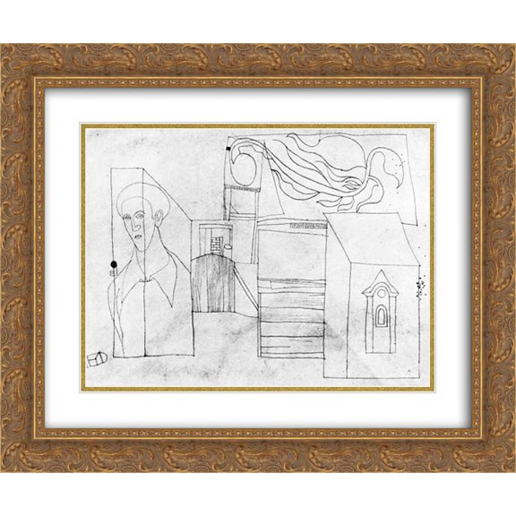 Vajda Lajos 2x Matted 24x20 Gold Ornate Framed Art Print 'Village Motifs with Self-portrait '