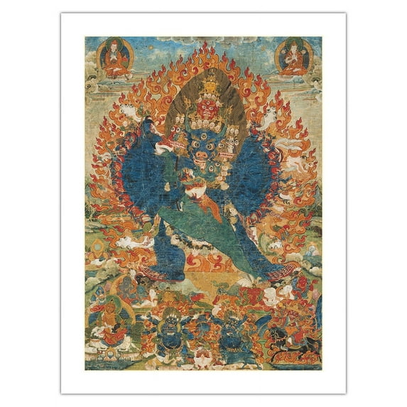 Vajrabhairava with Consort Vajravetali - Buddhist Tantric Deities - Vintage Tibetan Thangka Buddhist Painting - Tibet, 19th Century - Fine Art Matte Paper Print (Unframed) 18x24in