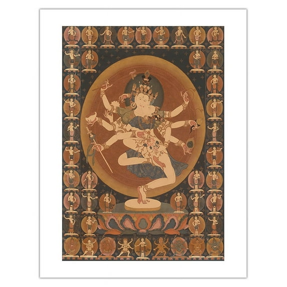 Vajrasattva In The World Of The Deities - - Vintage Tibetan Thangka Buddhist Painting - Bamboo Fine Art 290gsm Paper (Unframed) 17x22in