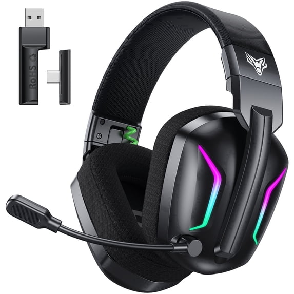 Vakedy Wireless Gaming Headset for PS5 PS4 PC Switch Mac Phone, 60H Playtime,Noise Canceling Mic,2.4GHz+Bluetooth, 23ms Sync for Gamers,Black