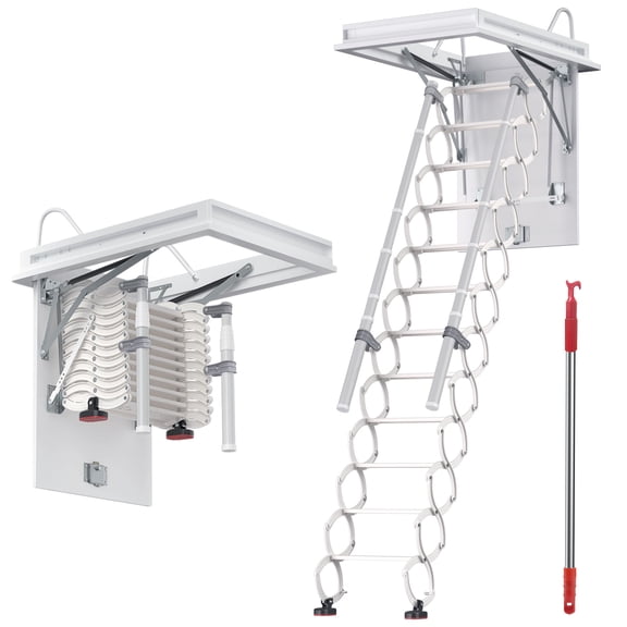 Vakiorn 12 Step Attic Ladder 660 lbs Retractable with Handrails Ceiling Mount Pull Down for Basement Garage Access 80x100 cm