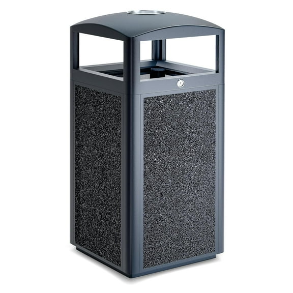 Vakiorn 15 Gallon Outdoor Trash Can Heavy Duty Metal All Weather Resistant for Park School Beach Black