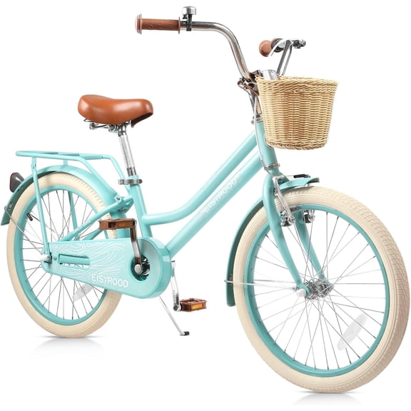 Vakiorn 20 inch Girls Bike Single Speed with Basket Kickstand Adjustable Seat Beach Cruiser Green