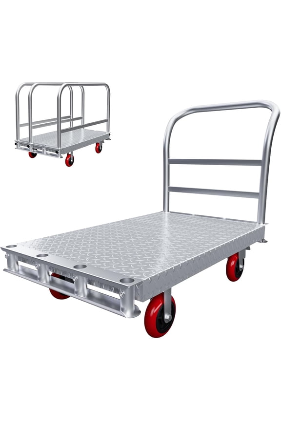 2in1 Steel Panel Cart Dolly 3000 LBS Capacity 44x28in 2.2mm Steel Plate Swivel Brake Wheels Handrails XL