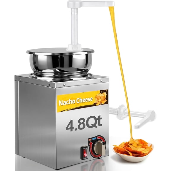 Vakiorn 4.8Qt Commercial Rotating Dual-Pump Sauce Warmer Stainless Steel Cheese Hot Fudge Dispenser with 6Temperature Adjustments for Kitchen Caramel Chocolate More