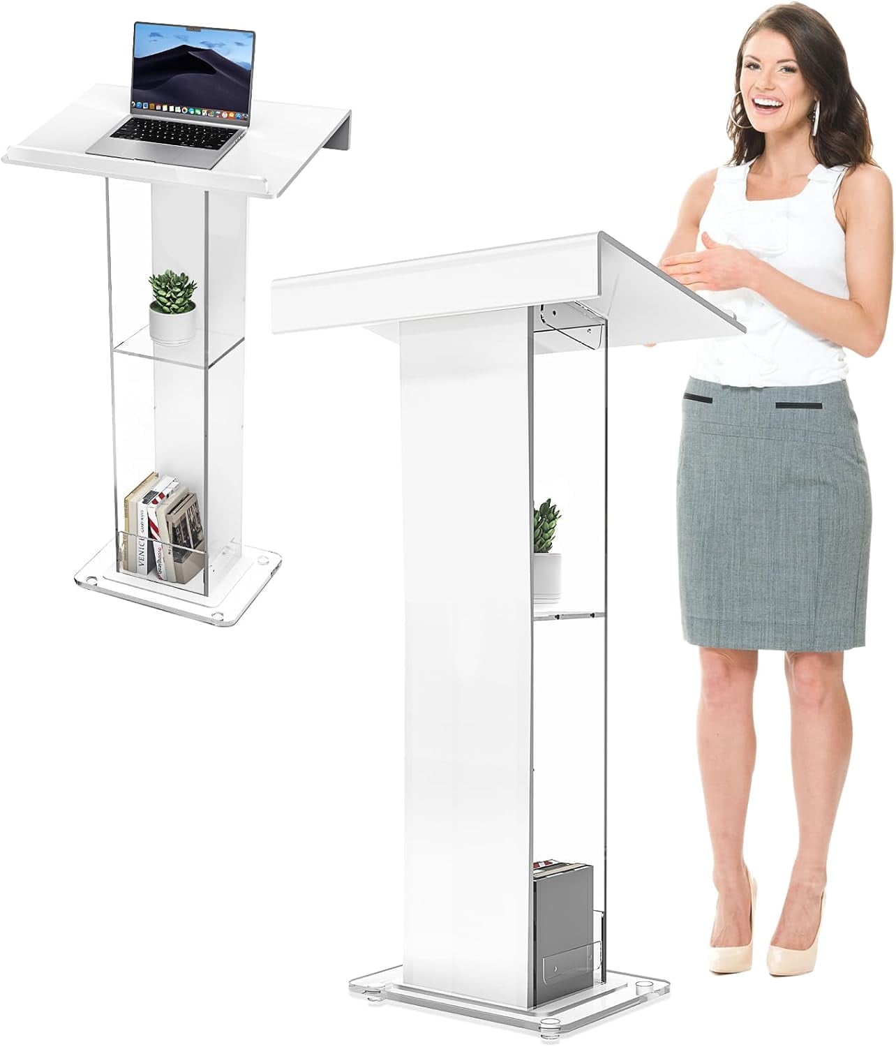Vakiorn 45inch Transparent Acrylic Podium Stand Church Pulpit with 2 ...
