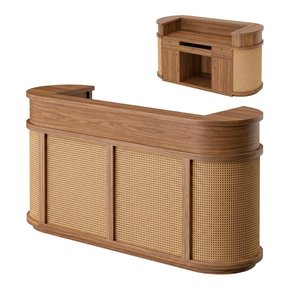 Vakiorn 78 inch Rattan Desk Handwoven Commercial Lockable Drawer PE Rattan Baked Enamel Cable Management No Assembly for Office Store Home Beauty School