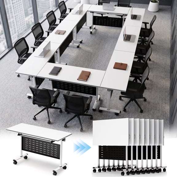 Vakiorn 8 Pack Modular Fold Training Table Rolling Desk for School Office
