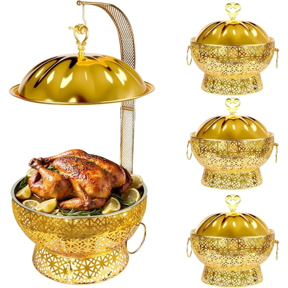 Vakiorn 8 Qt Buffet Warmer Set Gold Stainless Steel for Home Party Wedding Christmas 4 Pcs