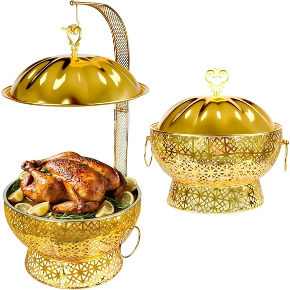 Vakiorn 8 Qt Chafing Dish Set Gold Stainless Steel Luxury Buffet Warmer 2 Pcs for Party Wedding Hotel