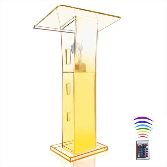Vakiorn Acrylic Podium with 4 Wheels 42.5 inch Clear Church Pulpit Storage Shelf 15 Colors Adjustable for Classroom Conference Wedding Office