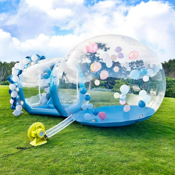 Vakiorn Blue Bubble Balloon House 10 ft Inflatable PVC Dome with Tunnel and Air Pump Clear Playhouse for Kids Party Yard Decoration