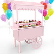 Vakiorn Candy Cart Display Stand Pink Solid Wood Vintage with Shelf Wheels 100 Balloons for Party Wedding Birthday Christmas