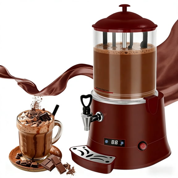 Vakiorn 10L Commercial Beverage Dispenser Stainless Steel 600W Hot Chocolate Machine with Stirring Temp Control 86-194°F for Kitchen Coffee Tea Milk Juice Red